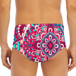 Pink Teal Bohemian Mandala Pattern Print Men's Triangle Swim Briefs