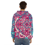 Pink Teal Bohemian Mandala Pattern Print Men's Velvet Pullover Hoodie
