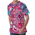 Pink Teal Bohemian Mandala Pattern Print Men's Velvet T-Shirt
