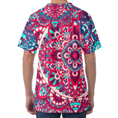 Pink Teal Bohemian Mandala Pattern Print Men's Velvet T-Shirt