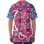Pink Teal Bohemian Mandala Pattern Print Men's Velvet T-Shirt