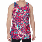Pink Teal Bohemian Mandala Pattern Print Men's Velvet Tank Top
