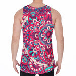 Pink Teal Bohemian Mandala Pattern Print Men's Velvet Tank Top