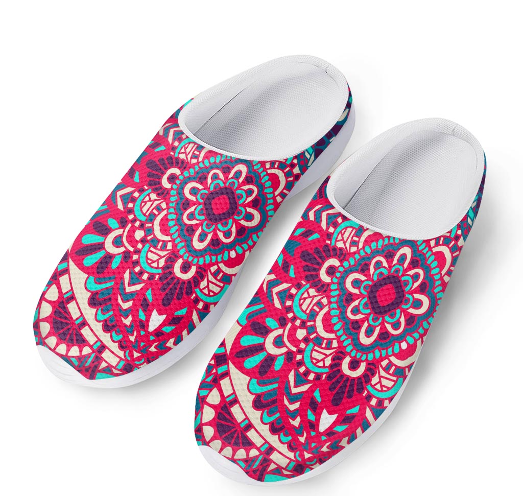 Pink Teal Bohemian Mandala Pattern Print Mesh Casual Shoes