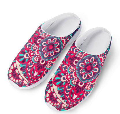Pink Teal Bohemian Mandala Pattern Print Mesh Casual Shoes