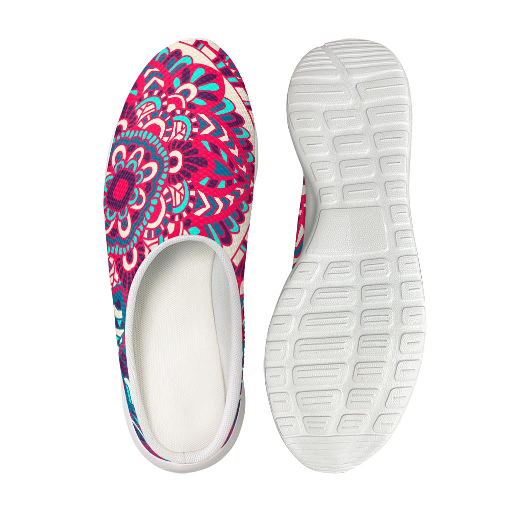 Pink Teal Bohemian Mandala Pattern Print Mesh Casual Shoes