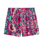 Pink Teal Bohemian Mandala Pattern Print Mesh Shorts