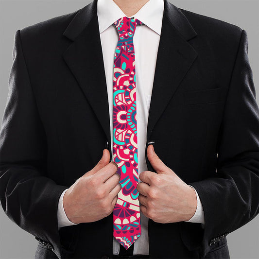Pink Teal Bohemian Mandala Pattern Print Necktie