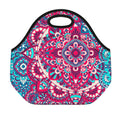 Pink Teal Bohemian Mandala Pattern Print Neoprene Lunch Bag