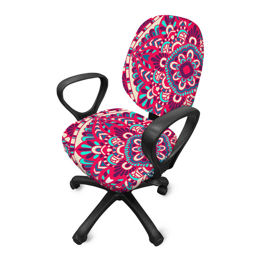 Pink Teal Bohemian Mandala Pattern Print Office Chair Cover