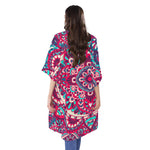 Pink Teal Bohemian Mandala Pattern Print Open Front Beach Cover Up