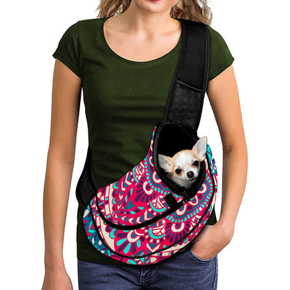 Pink Teal Bohemian Mandala Pattern Print Pet Sling Carrier