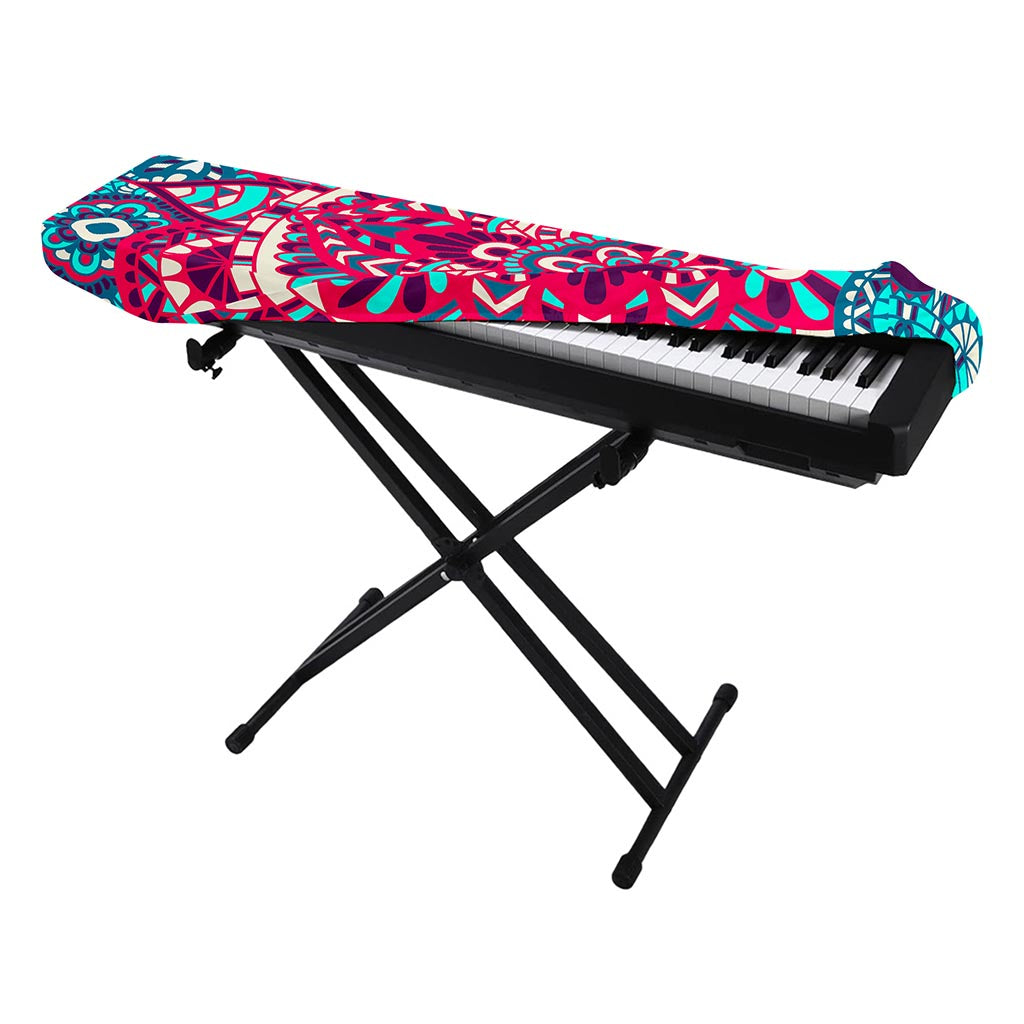 Pink Teal Bohemian Mandala Pattern Print Piano Keyboard Cover
