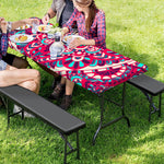 Pink Teal Bohemian Mandala Pattern Print Picnic Table Cover