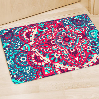 Pink Teal Bohemian Mandala Pattern Print Polyester Doormat