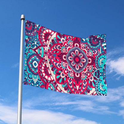 Pink Teal Bohemian Mandala Pattern Print Polyester Flag