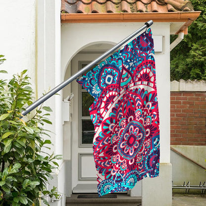 Pink Teal Bohemian Mandala Pattern Print Polyester Flag