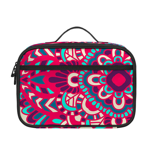 Pink Teal Bohemian Mandala Pattern Print Portable Lunch Bag