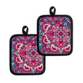 Pink Teal Bohemian Mandala Pattern Print Pot Holders