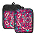 Pink Teal Bohemian Mandala Pattern Print Pot Holders With Pocket