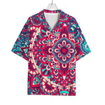 Pink Teal Bohemian Mandala Pattern Print Rayon Hawaiian Shirt