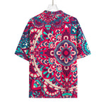 Pink Teal Bohemian Mandala Pattern Print Rayon Hawaiian Shirt