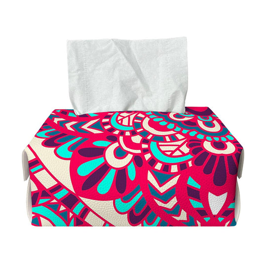 Pink Teal Bohemian Mandala Pattern Print Rectangle Tissue Box Cover