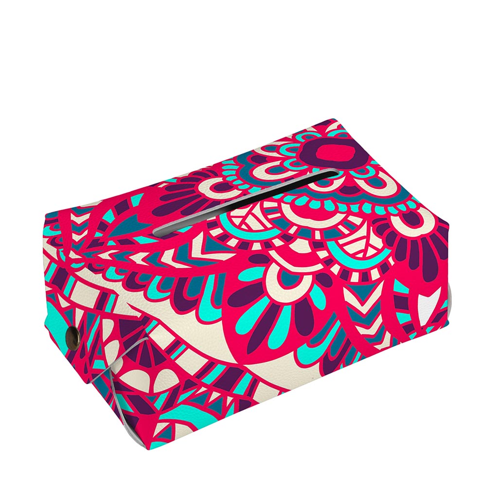 Pink Teal Bohemian Mandala Pattern Print Rectangle Tissue Box Cover