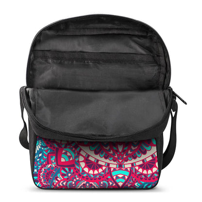 Pink Teal Bohemian Mandala Pattern Print Rectangular Crossbody Bag