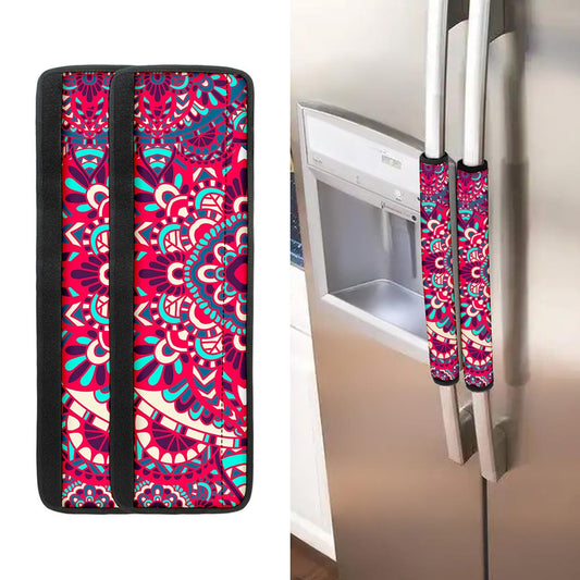 Pink Teal Bohemian Mandala Pattern Print Refrigerator Handle Covers