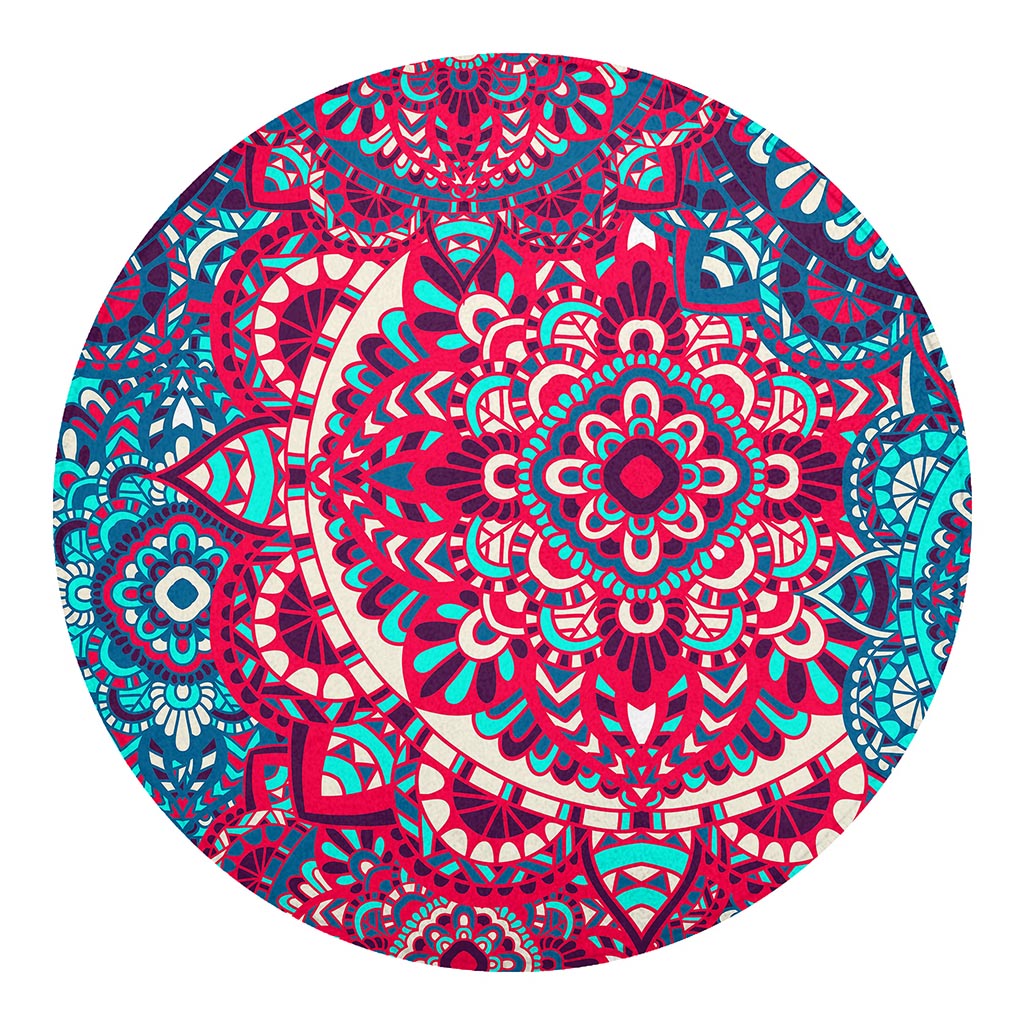 Pink Teal Bohemian Mandala Pattern Print Round Blanket