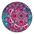 Pink Teal Bohemian Mandala Pattern Print Round Floor Mat