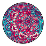 Pink Teal Bohemian Mandala Pattern Print Round Floor Mat
