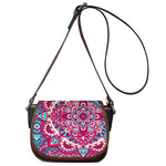 Pink Teal Bohemian Mandala Pattern Print Saddle Bag