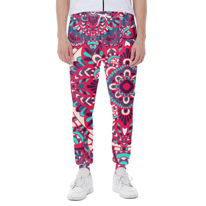 Pink Teal Bohemian Mandala Pattern Print Scuba Joggers