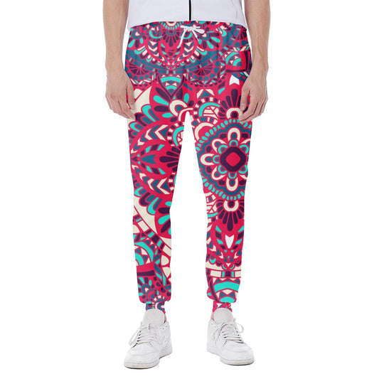 Pink Teal Bohemian Mandala Pattern Print Scuba Joggers