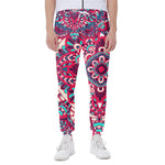Pink Teal Bohemian Mandala Pattern Print Scuba Joggers