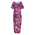 Pink Teal Bohemian Mandala Pattern Print Short Sleeve Long Nightdress