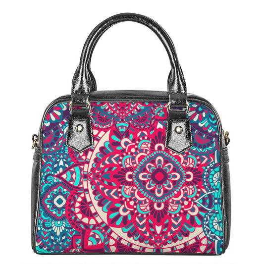 Pink Teal Bohemian Mandala Pattern Print Shoulder Handbag