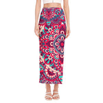 Pink Teal Bohemian Mandala Pattern Print Side Slit Maxi Skirt