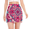 Pink Teal Bohemian Mandala Pattern Print Side Slit Mini Skirt