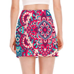Pink Teal Bohemian Mandala Pattern Print Side Slit Mini Skirt