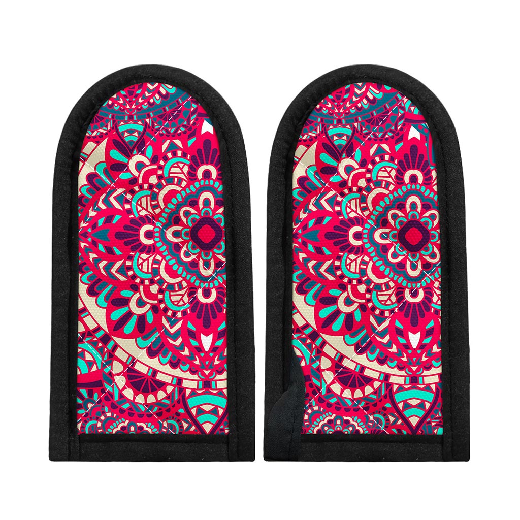 Pink Teal Bohemian Mandala Pattern Print Skillet Handle Cover