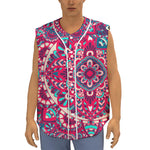 Pink Teal Bohemian Mandala Pattern Print Sleeveless Baseball Jersey