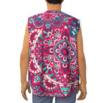 Pink Teal Bohemian Mandala Pattern Print Sleeveless Baseball Jersey