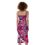 Pink Teal Bohemian Mandala Pattern Print Slim Fit Midi Cami Dress