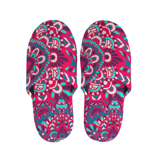 Pink Teal Bohemian Mandala Pattern Print Slippers