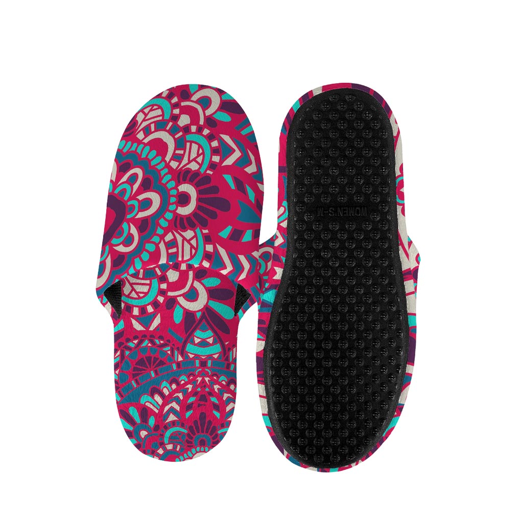 Pink Teal Bohemian Mandala Pattern Print Slippers
