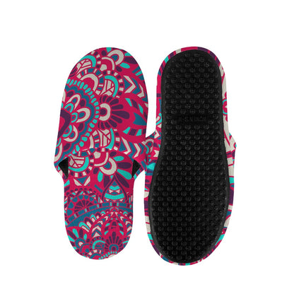 Pink Teal Bohemian Mandala Pattern Print Slippers