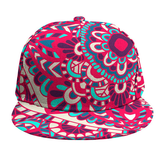 Pink Teal Bohemian Mandala Pattern Print Snapback Cap